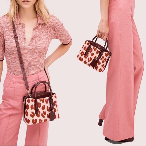KATE SPADE Pink & Burgundy Leopard Calf Hair Leather Mini Satchel Crossbody Bag - Picture 1 of 17